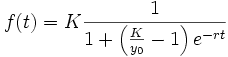  f(t) =  K \frac{1}{1+\left(\frac {K}{y_0} - 1\right) e^{-rt}}