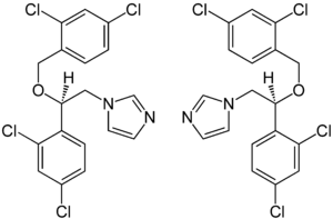 Énantiomère R du miconazole (à gauche) et S-miconazole (à droite)