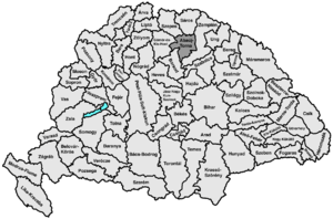 Map highlighting comitat d'Abaúj-Torna comté du royaume de Hongrie