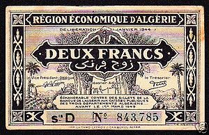 Algeria january 31 1944 2 francs algerien AMGOT.jpg
