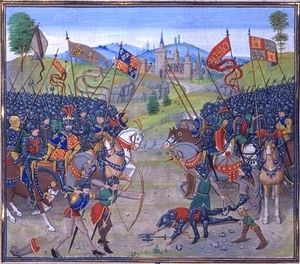 La bataille de Nájera d'après un manuscrit du quinzième siècle.