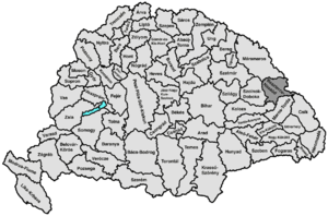 Map highlighting comitat de Beszterce-Naszód comté du royaume de Hongrie