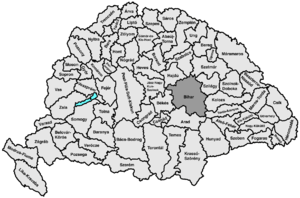 Map highlighting comitat de Bihar comté du royaume de Hongrie