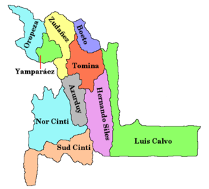 Carte des provinces du département de Chuquisaca