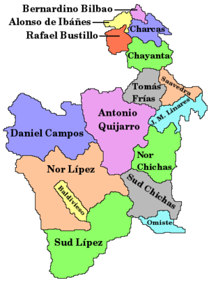 Carte des 16 provinces du département de Potosí