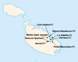 Répartition géographique des clubs en First Division Maltaise 1969-1970