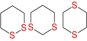 From left to right: 1,2-dithiane 1,3-dithiane and 1,4-dithiane