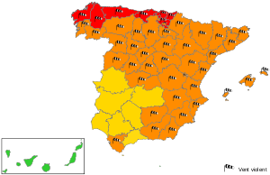 España - Avisos Meteorológicos - 24-01-2009 - AEMET (fr).svg