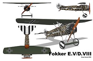 Plan 3 vues du Fokker E. V/D. VIII