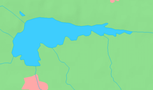 Le Roxen en bleu, la ville de Linköping en rouge