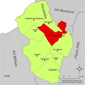 Localisation de Atzeneta del Maestrat dans la comarque d'Alcalatén