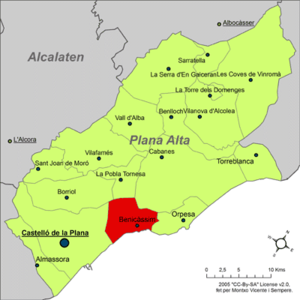 Localisation de Benicàssim dans la comarque de Plana Alta