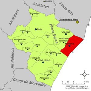 Localisation de Burriana dans la Plana Baixa