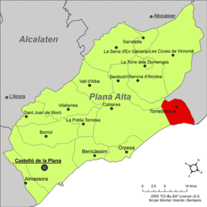 Localisation de Torreblanca dans la comarque de la Plana Alta