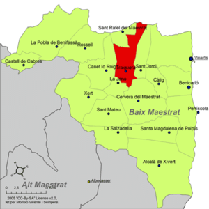 Localisation de Traiguera dans la comarque du Baix Maestrat