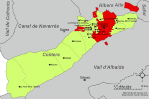 Localisation de Xàtiva dans la comarque du la Costera