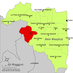 Localisation de Xer dans la comarque du Baix Maestrat