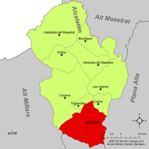 Localisation de l'Alcora dans la région de l'Alcalatén
