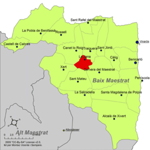 Localisation de La Jana dans la comarque du Baix Maestrat