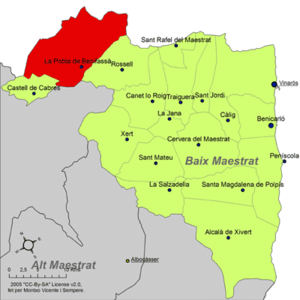Localisation de La Pobla de Benifassà dans le Baix Maestrat