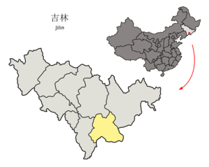 Localisation de la préfecture de Baishan (en jaune)
