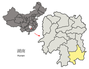 Localisation de la préfecture de Chenzhou (en jaune)
