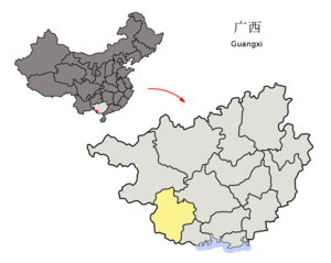 Localisation de la préfecture de Chongzuo (en jaune)