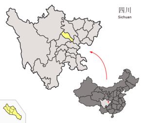 Localisation de la ville de Deyang et de sa préfecture (en jaune)