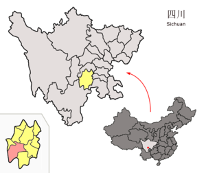 Localisation du xian d'Ebian (en rose) dans la préfecture de Leshan (en jaune)