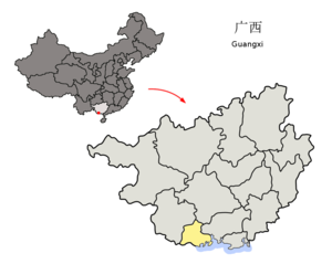 Localisation de la préfecture de Fangchenggang (en jaune)