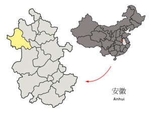 Localisation de la préfecture de Fuyang (en jaune)