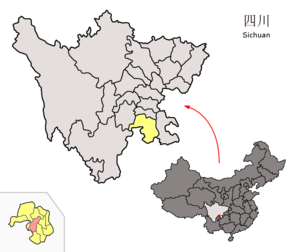 Localisation du xian de Gao (en rose) dans la préfecture de Yibin (en jaune)