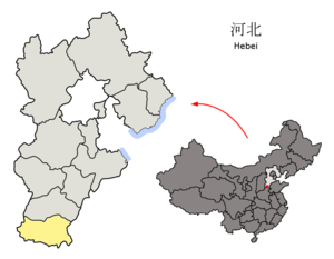 Localisation de la préfecture de Handan (en jaune)