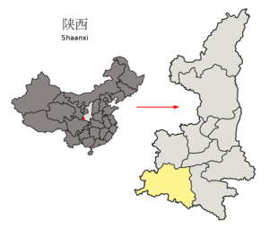 Localisation de la préfecture de Hanzhong (en jaune)