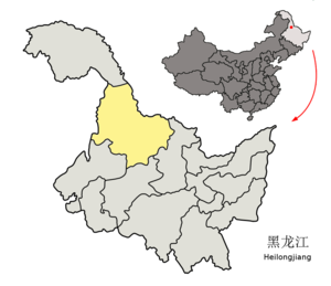 Localisation de la préfecture de Heihe (en jaune)