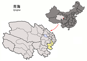 Localisation de la préfecture de Huangnan (en jaune)