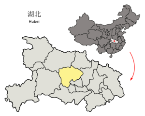 Localisation de la préfecture de Jingmen (en jaune)