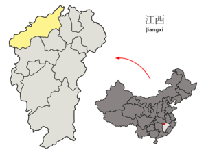 Localisation de la préfecture de Jiujiang (en jaune)