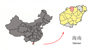 Localisation du xian de Lingao (en rose) dans la zone administrée directement par la province (en jaune)