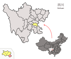 Localisation du xian de Longchang (en rose) dans la préfecture de Neijiang (en jaune)