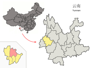 Localisation du district de Longyang (en rose) dans la préfecture de Baoshan (en jaune)