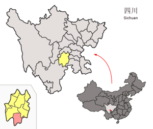 Localisation du xian de Mabian (en rose) dans la préfecture de Leshan (en jaune)