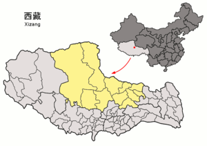 Localisation de la préfecture de Nagchu (en jaune)