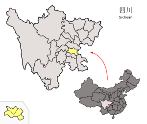 Localisation de la ville de Neijiang et de sa préfecture (en jaune)