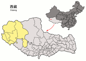 Localisation de la préfecture de Ngari (en jaune)