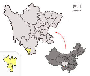 Localisation de la préfecture de Panzhihua (en jaune)