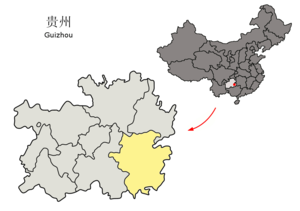 Localisation de la préfecture de Qiandongnan (en jaune)