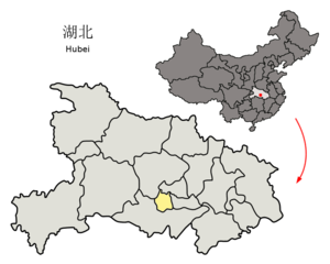Localisation de la juridiction de Qianjiang (en jaune)