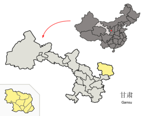 Localisation de la ville de Qingyang et de sa préfecture (en jaune)