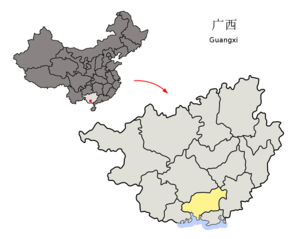 Localisation de la préfecture de Qinzhou (en jaune)